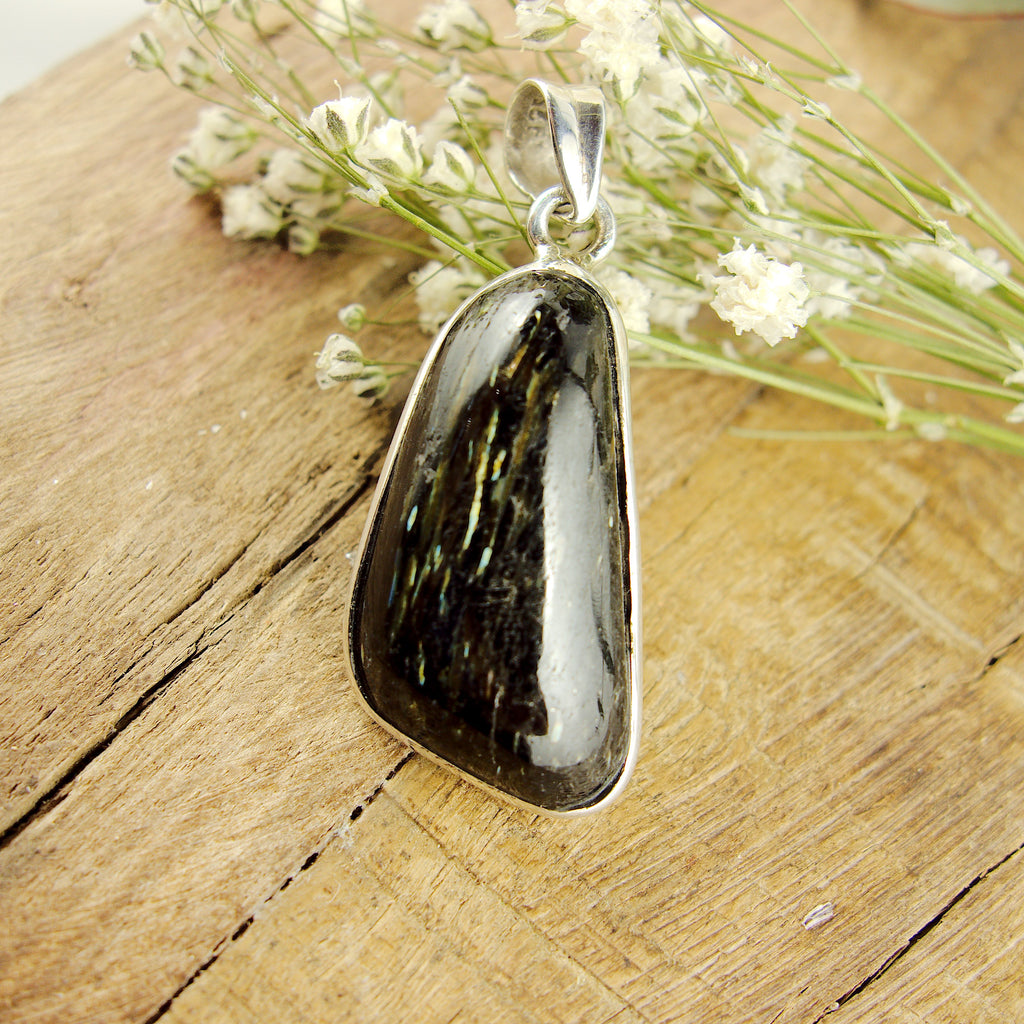 Mystical Rainbow Flashes Genuine Greenland Nuummite Pendant in Sterling Silver (Includes Silver Chain)8 - Earth Family Crystals