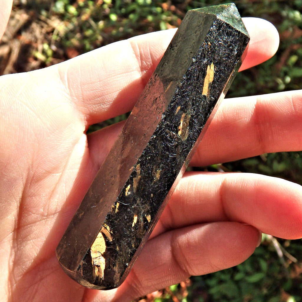 Multiple Golden Lightening Flashes Genuine Nuummite Wand From Greenland - Earth Family Crystals