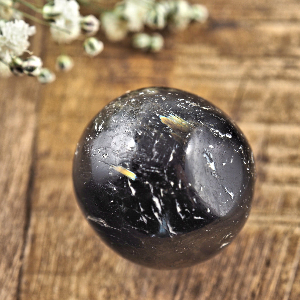 Mini Greenland Nuummite Sphere Carving - Earth Family Crystals