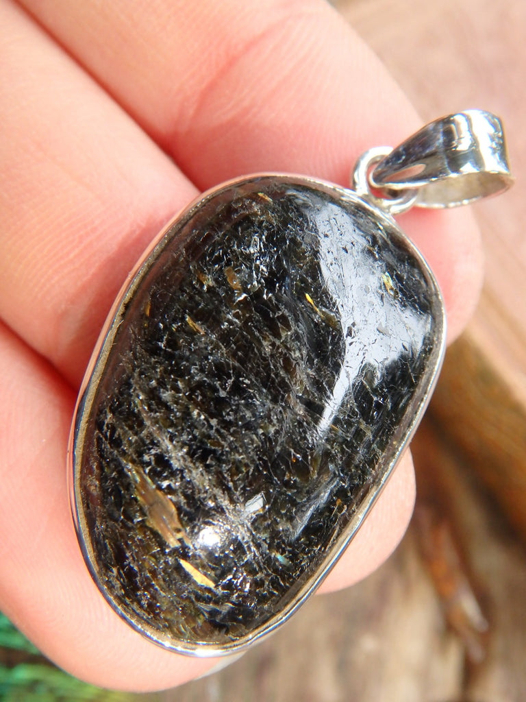 Dancing Golden Flashes Genuine Nuummite Pendant In Sterling Silver (Includes Silver Chain)2 - Earth Family Crystals