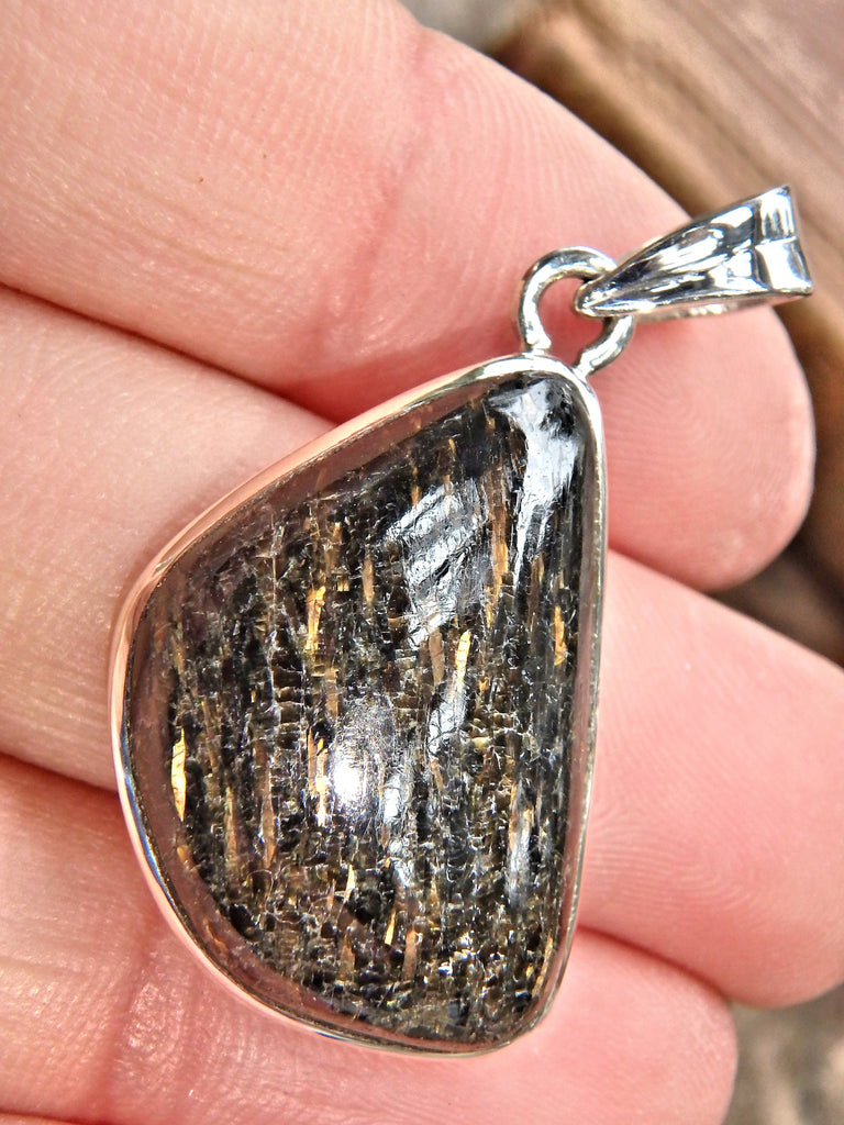 Dancing Golden Flashes Genuine Nuummite Pendant In Sterling Silver (Includes Silver Chain)3 - Earth Family Crystals
