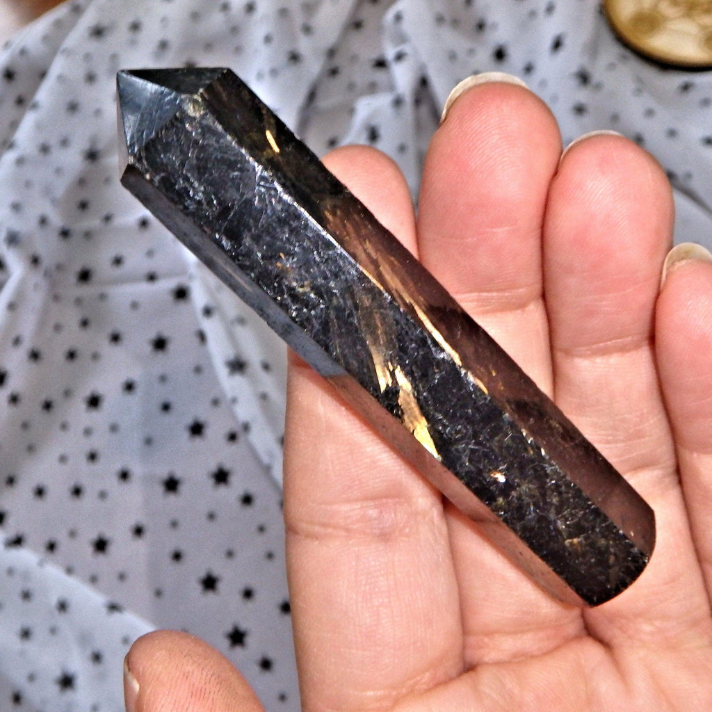 Ribbons of Flash Genuine Greenland Nuummite Wand Carving - Earth Family Crystals