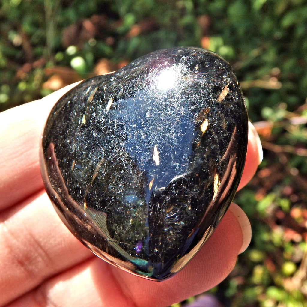 Gold Flashes Black Genuine Nuummite Heart Carving From Greenland - Earth Family Crystals