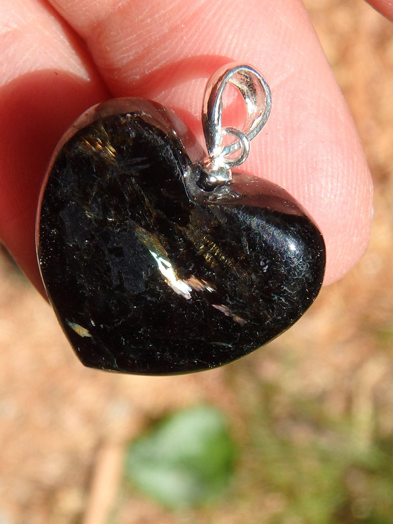 Adorable Heart Greenland Nuummite Pendant in Sterling Silver (Includes Silver Chain) - Earth Family Crystals