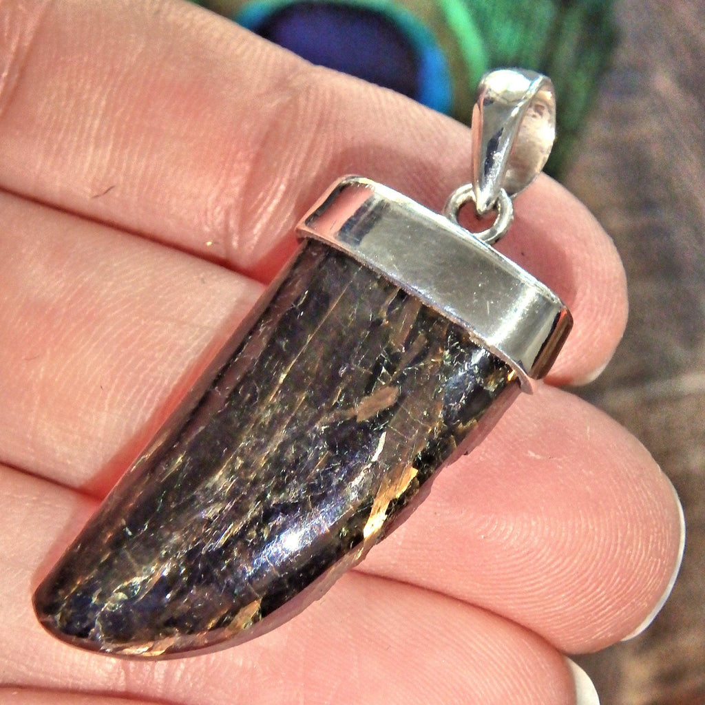 Golden Flashes Genuine Greenland Nuummite Pendant in Sterling Silver (REDUCED) - Earth Family Crystals