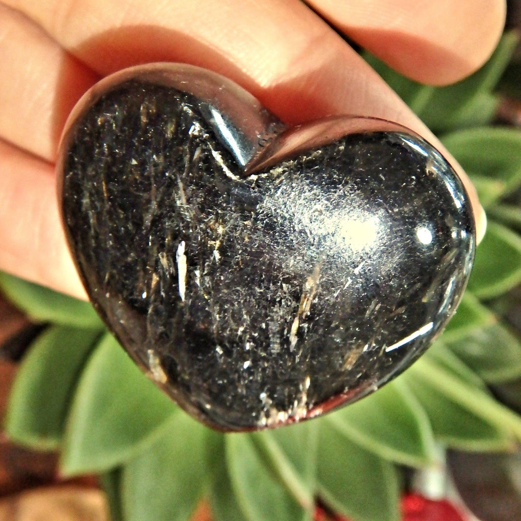 Silky Flashes Genuine Greenland Nuummite Love Heart 1 - Earth Family Crystals