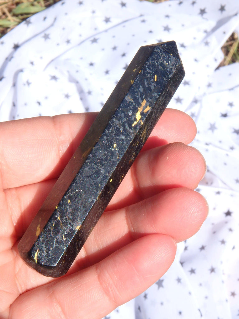 Magical Firework Flashes Greenland Nuummite Wand Carving1 - Earth Family Crystals
