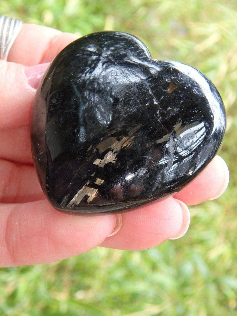 Dark & Mysterious Greenland Nuummite Heart Carving - Earth Family Crystals