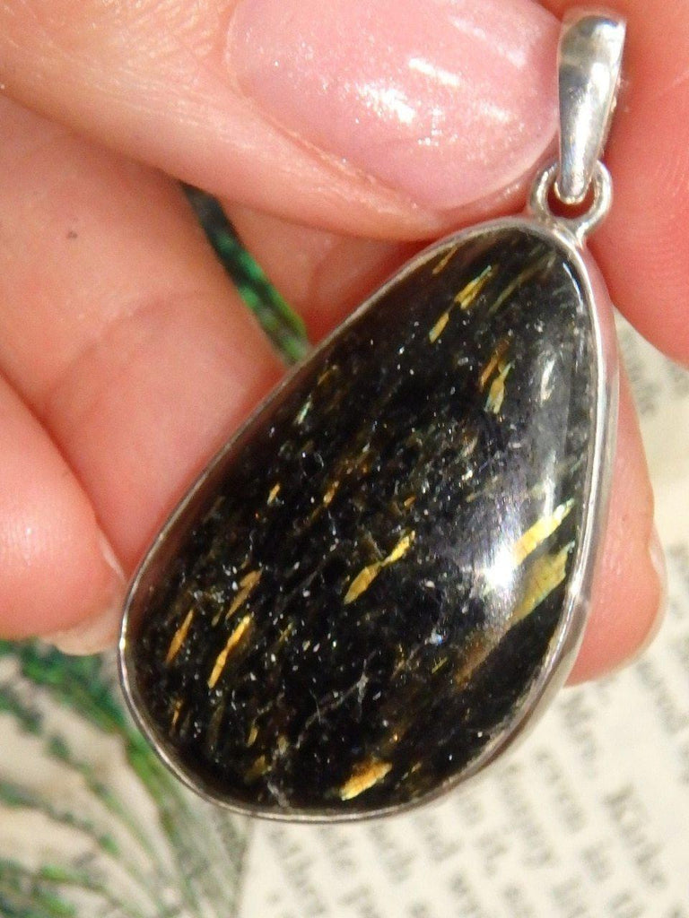 Brilliant Flashes Large Greenland Nuummite Pendant in Sterling Silver (Includes Silver Chain) - Earth Family Crystals