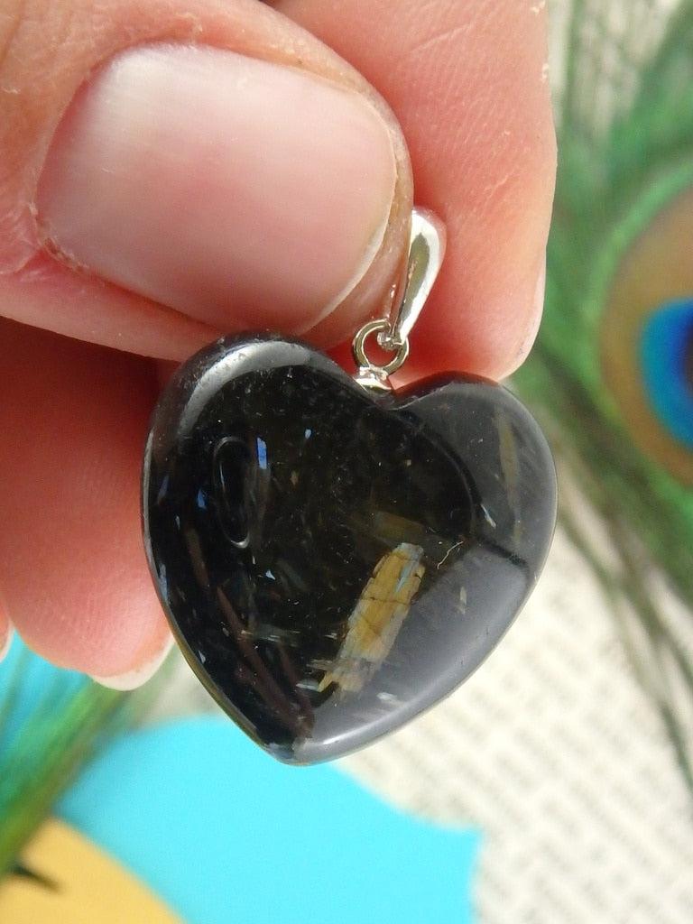 PRIVATE LISTING For WENDY~ Pretty Flashes of Color Greenland Nuummite Heart Pendant In Sterling Silver (Includes Silver Chain) - Earth Family Crystals