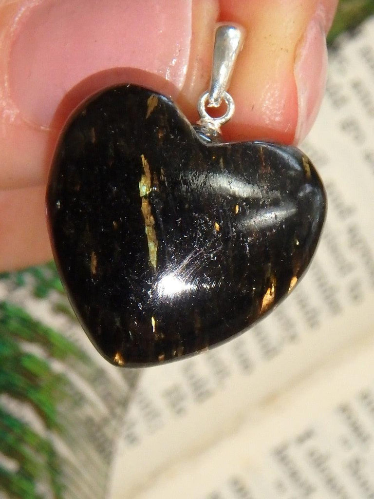 Golden Flashes~ Greenland Nuummite Heart Pendant in Sterling Silver (Includes Silver Chain) - Earth Family Crystals