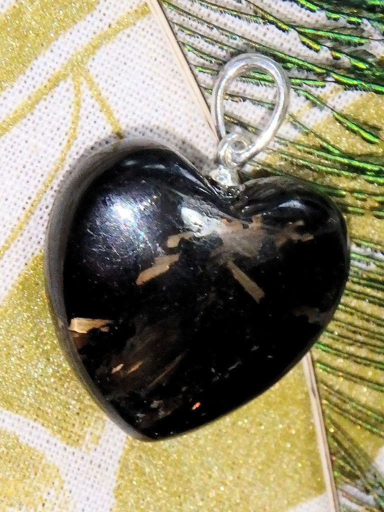 New Year Firework Flash Nuummite Heart Pendant in Sterling Silver (Includes Silver Chain) - Earth Family Crystals