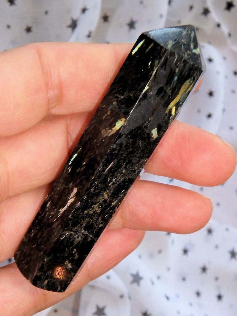 Green & Golden Firework Flashes Greenland Nuummite Wand! Ideal for Healing - Earth Family Crystals