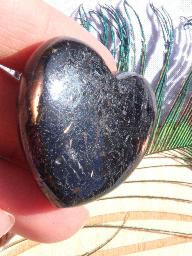 Amazing Golden Lightening Greenland Nuummite Heart Carving 1 - Earth Family Crystals