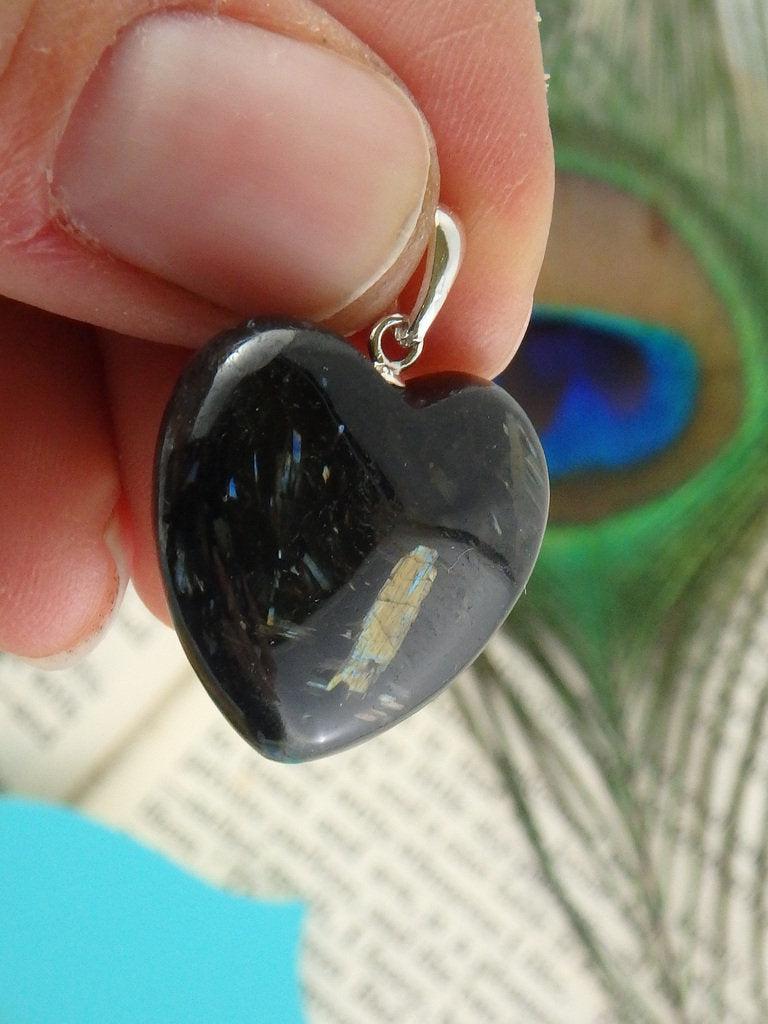 PRIVATE LISTING For WENDY~ Pretty Flashes of Color Greenland Nuummite Heart Pendant In Sterling Silver (Includes Silver Chain) - Earth Family Crystals