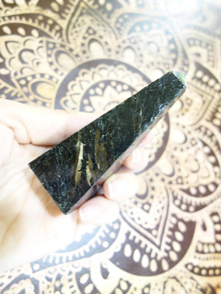 PRIVATE LISTING FOR CHRISTINE C~ Mysterious Golden Lightening Flashes! Greenland Nuummite Obelisk Standing Specimen - Earth Family Crystals