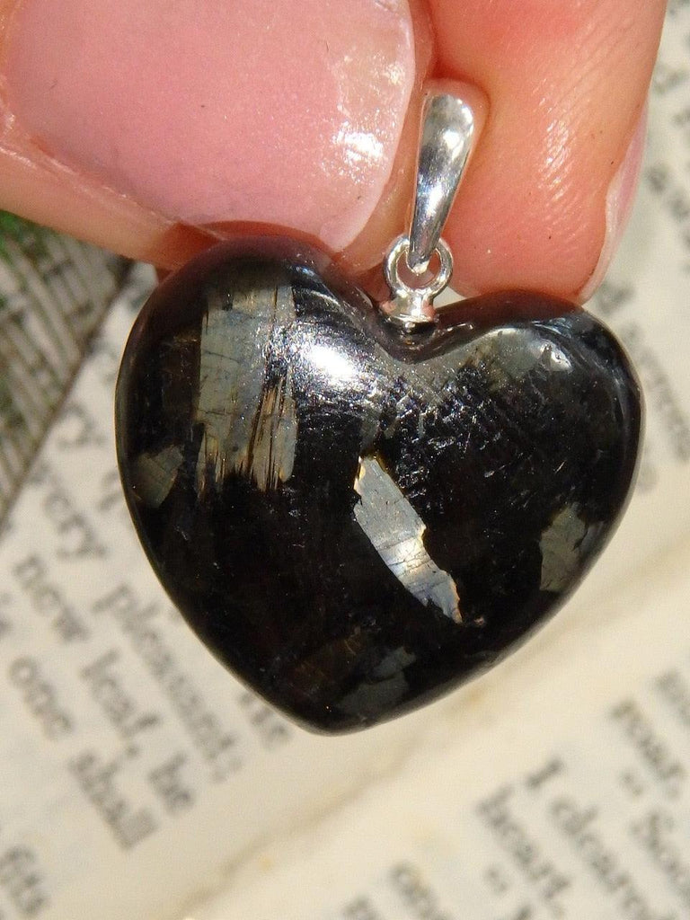 Large Mysterious Flashes~ Genuine Nuummite Heart Pendant in Sterling Silver (Includes Silver Chain) - Earth Family Crystals