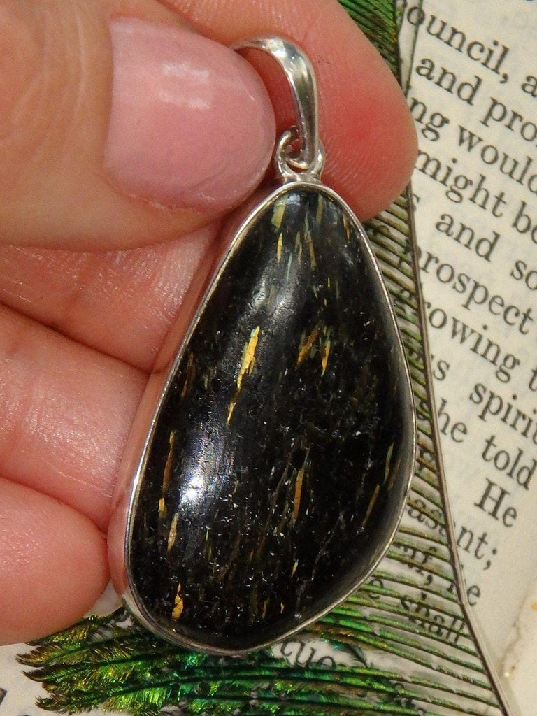 Brilliant Flashes Large Greenland Nuummite Pendant in Sterling Silver (Includes Silver Chain) - Earth Family Crystals