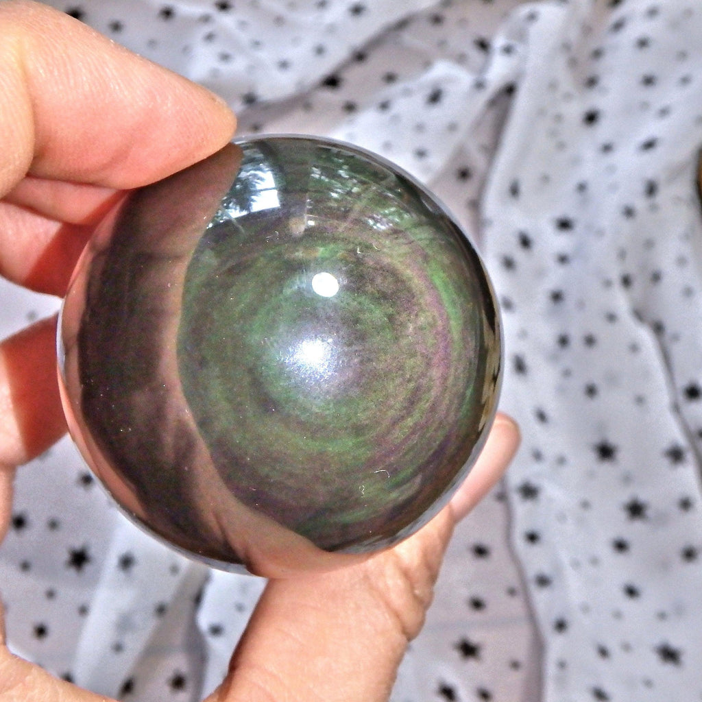 Mysterious Pee a Boo Flashes Rainbow Obsidian Sphere 1 - Earth Family Crystals