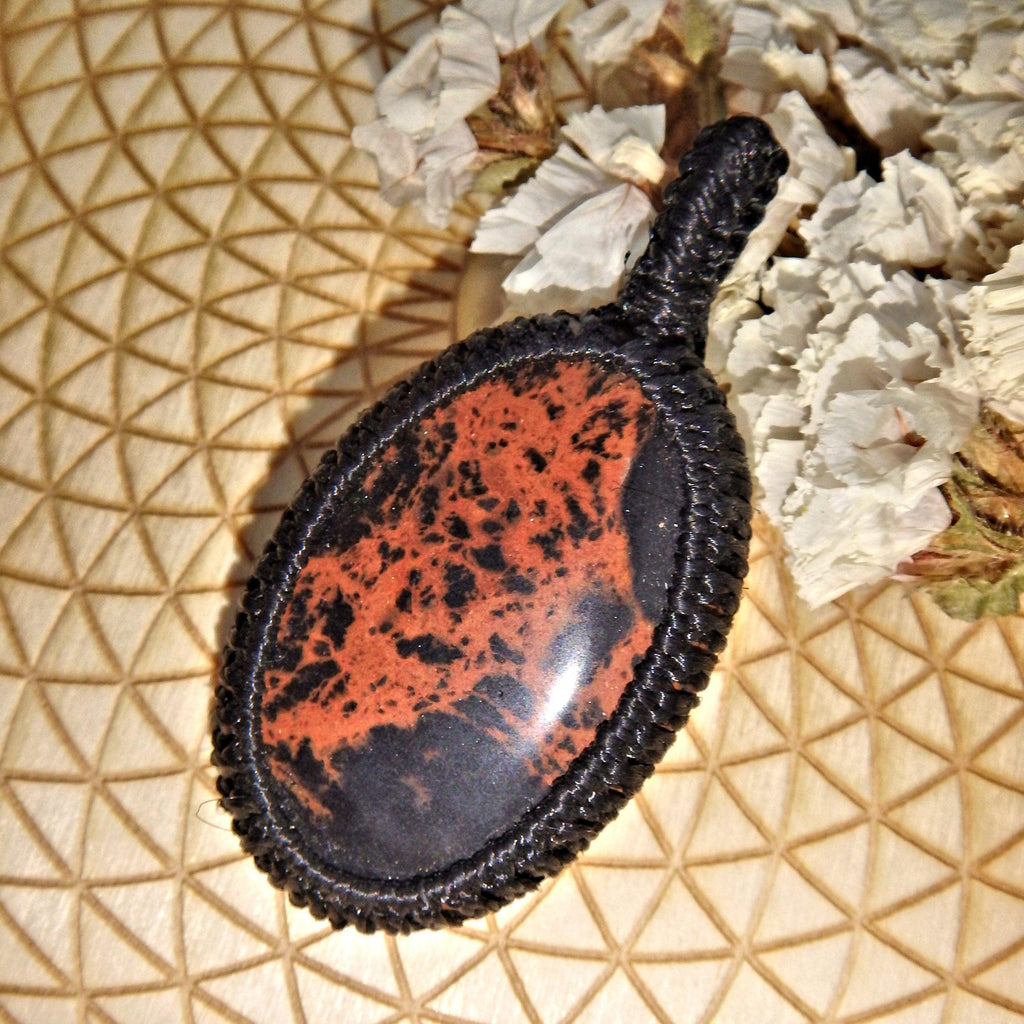 Handmade Mahogany Obsidian Macrame Wrapped Pendant - Earth Family Crystals