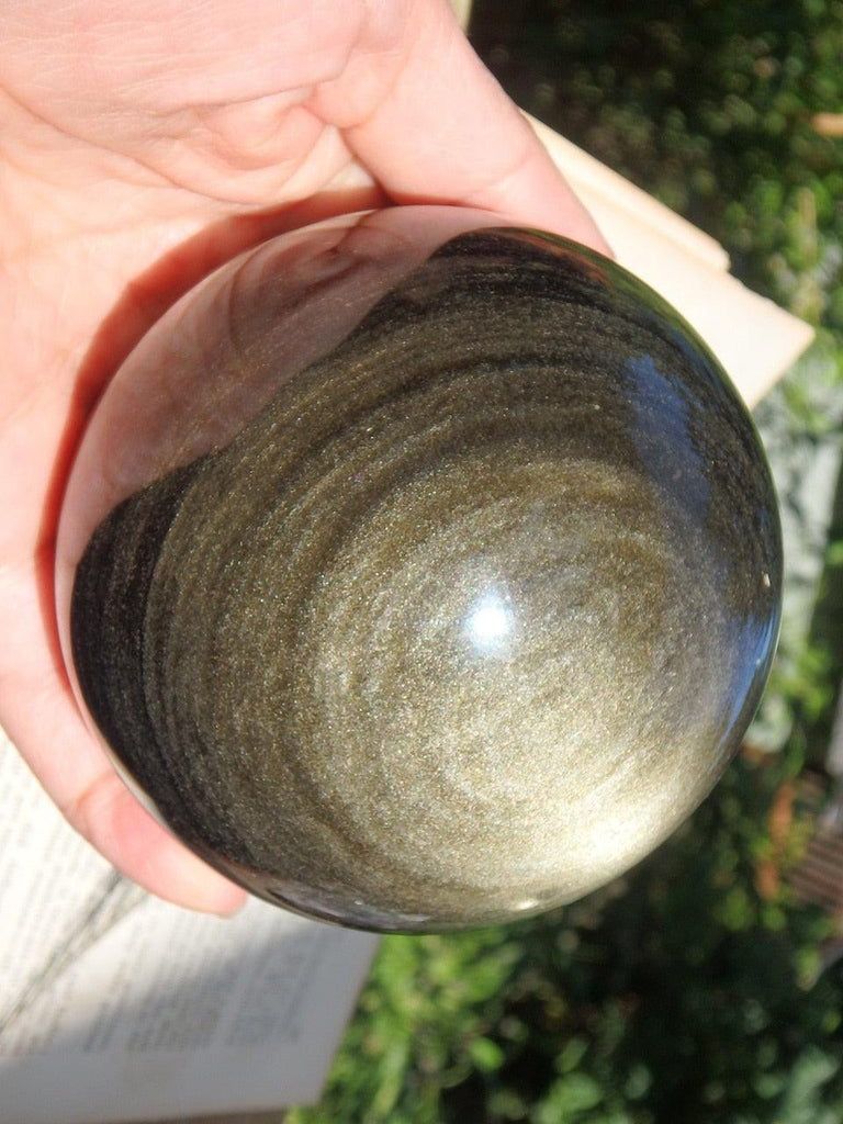 XL Extreme Brilliance Gorgeous  Golden Sheen Obsidian Sphere Carving - Earth Family Crystals