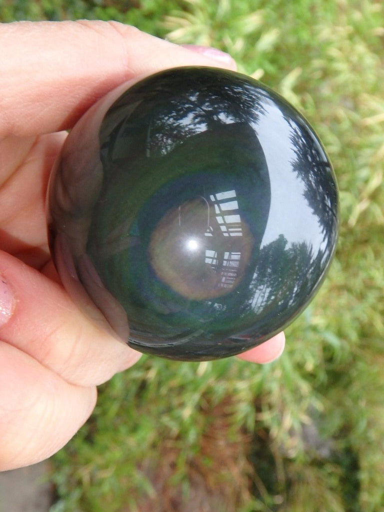 Mysterious Patterns Rainbow Obsidian Sphere Carving 2 - Earth Family Crystals