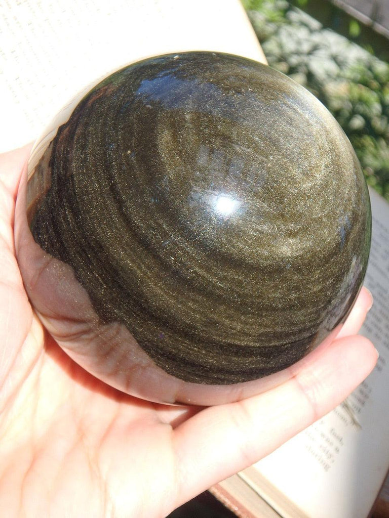 XL Extreme Brilliance Gorgeous  Golden Sheen Obsidian Sphere Carving - Earth Family Crystals