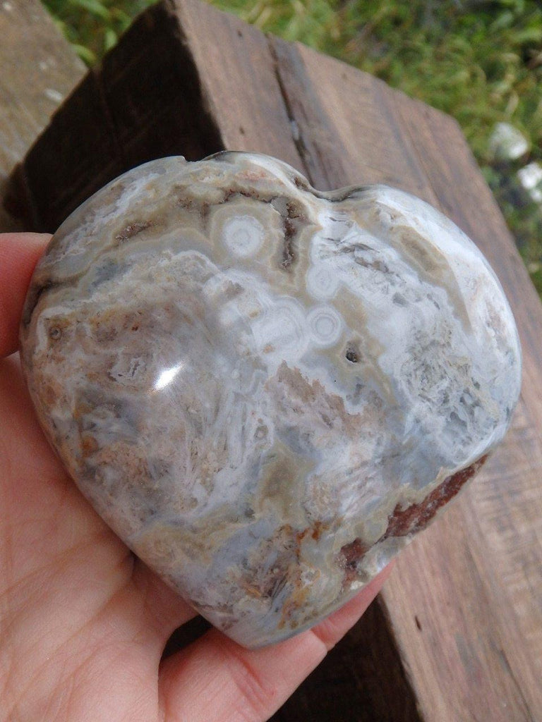 Creamy White Orbs & Druzy Caves Ocean Jasper Love Heart - Earth Family Crystals