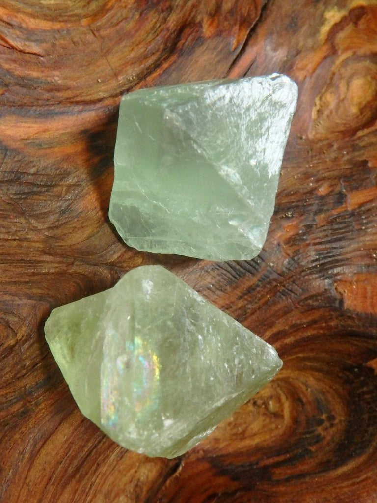 Set of 2 Raw Octahedron Shaped Green Fluorite Specimens - Earth Family Crystals
