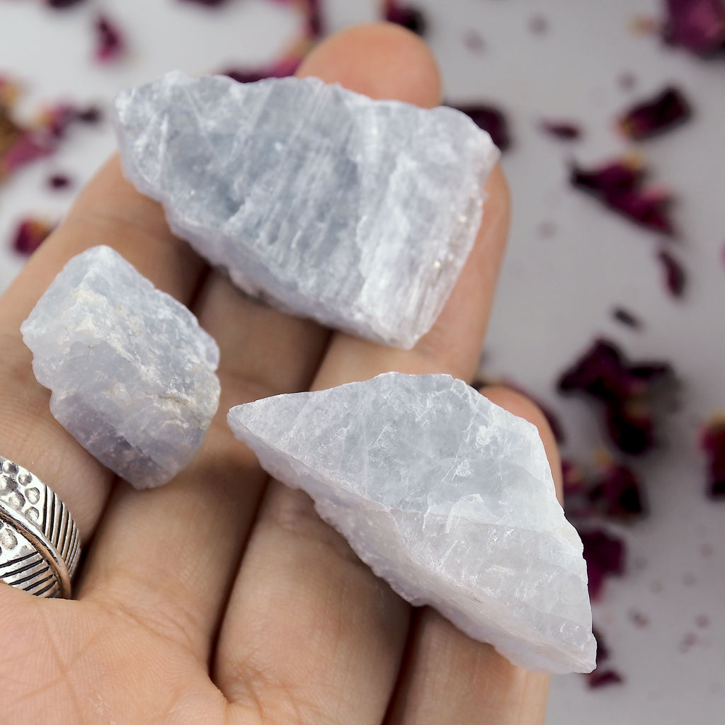Set of 3 High Vibration Sky Blue Ohio Celestite Raw Chunks - Earth Family Crystals