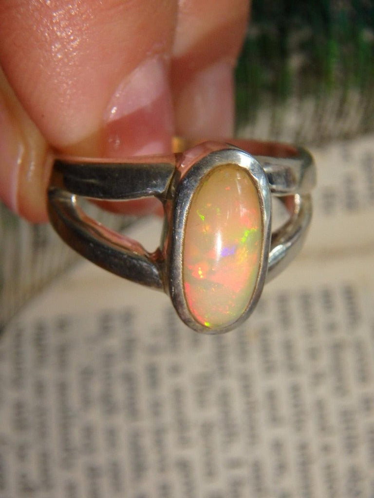 Glimmering Red Golden Green Flash Ethiopian Opal Ring In Sterling Silver (Size 9) - Earth Family Crystals