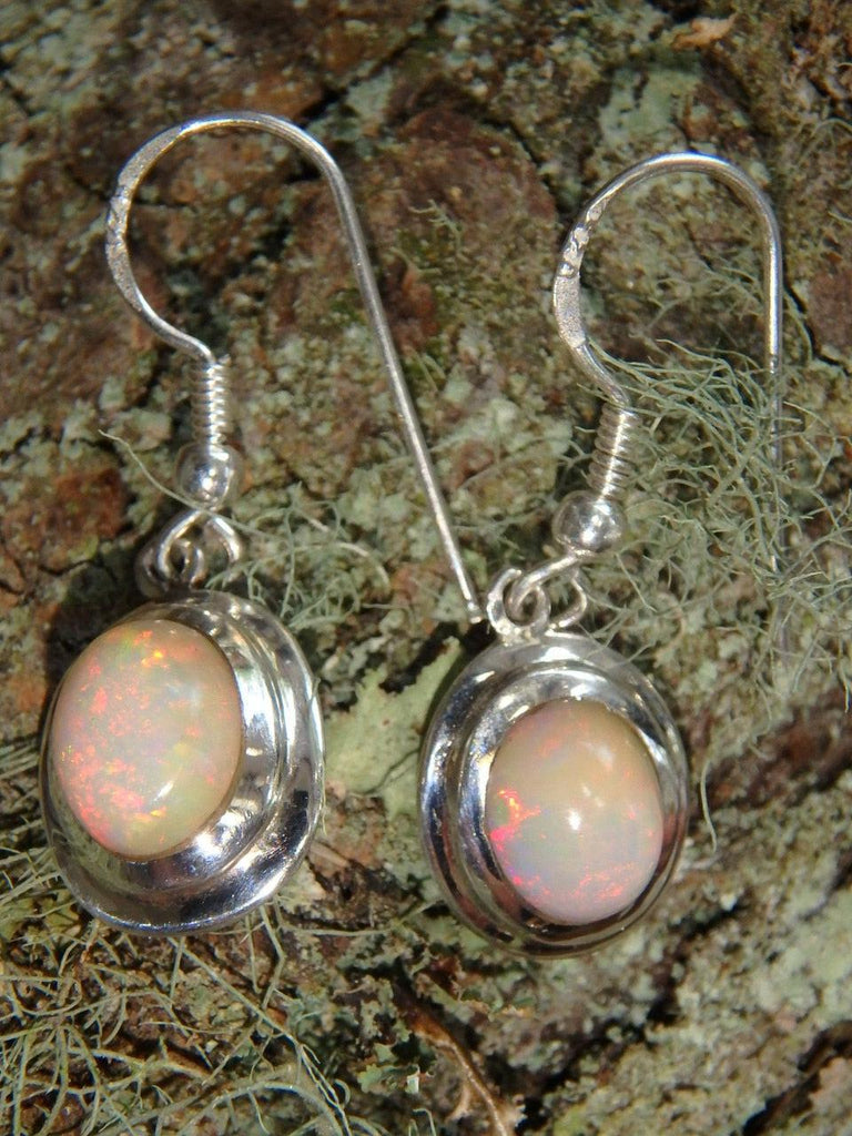 Sparkling Fire Red Flashes Ethiopian Opal Earrings in Sterling Silver - Earth Family Crystals