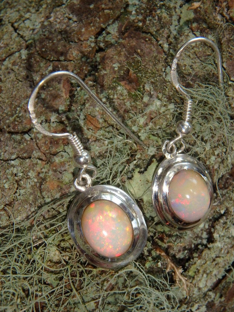 Sparkling Fire Red Flashes Ethiopian Opal Earrings in Sterling Silver - Earth Family Crystals