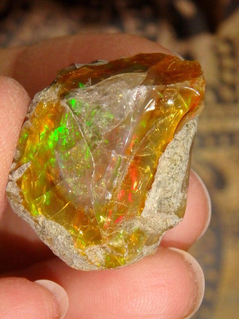 Incredible Golden Ethiopian Opal With Beautiful  Flashes of Green & Red - Earth Family Crystals