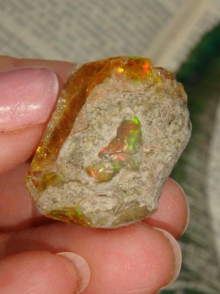 Incredible Golden Ethiopian Opal With Beautiful  Flashes of Green & Red - Earth Family Crystals