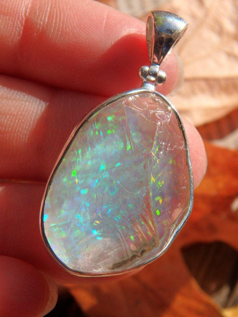 Custom Crafted! Twinkling Rainbow Opal & Raw Quartz Capped Pendant in Sterling Silver (Includes Silver Chain) - Earth Family Crystals