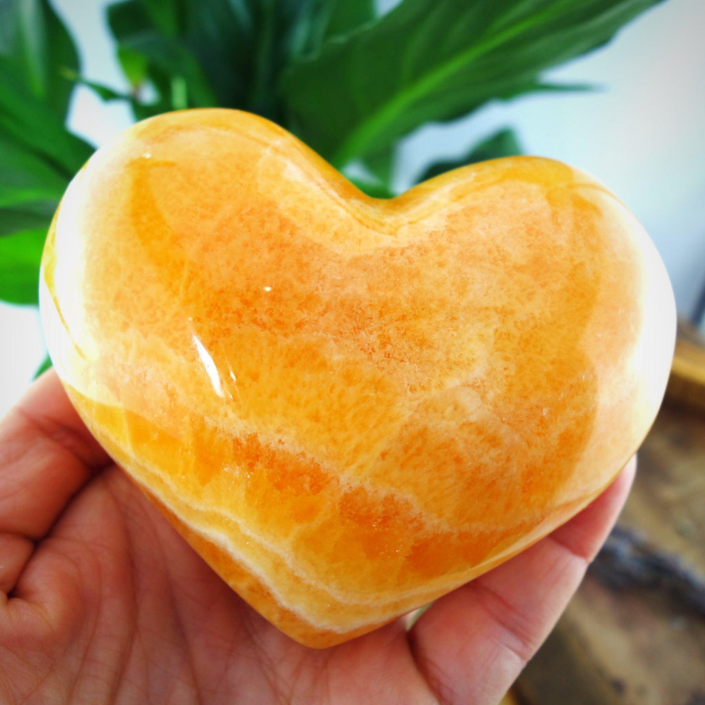 Incredible XL Juicy Orange Calcite Puffy Love Heart Carving - Earth Family Crystals