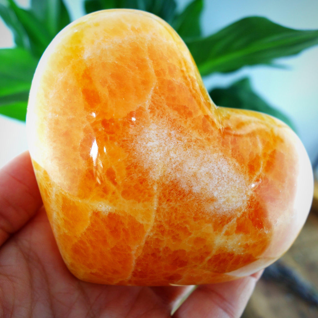 Incredible XL Juicy Orange Calcite Puffy Love Heart Carving - Earth Family Crystals