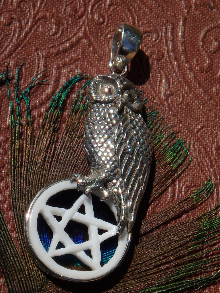 Wise Owl & Bone Pentacle Pendant in Sterling Silver (Includes Silver Chain) - Earth Family Crystals