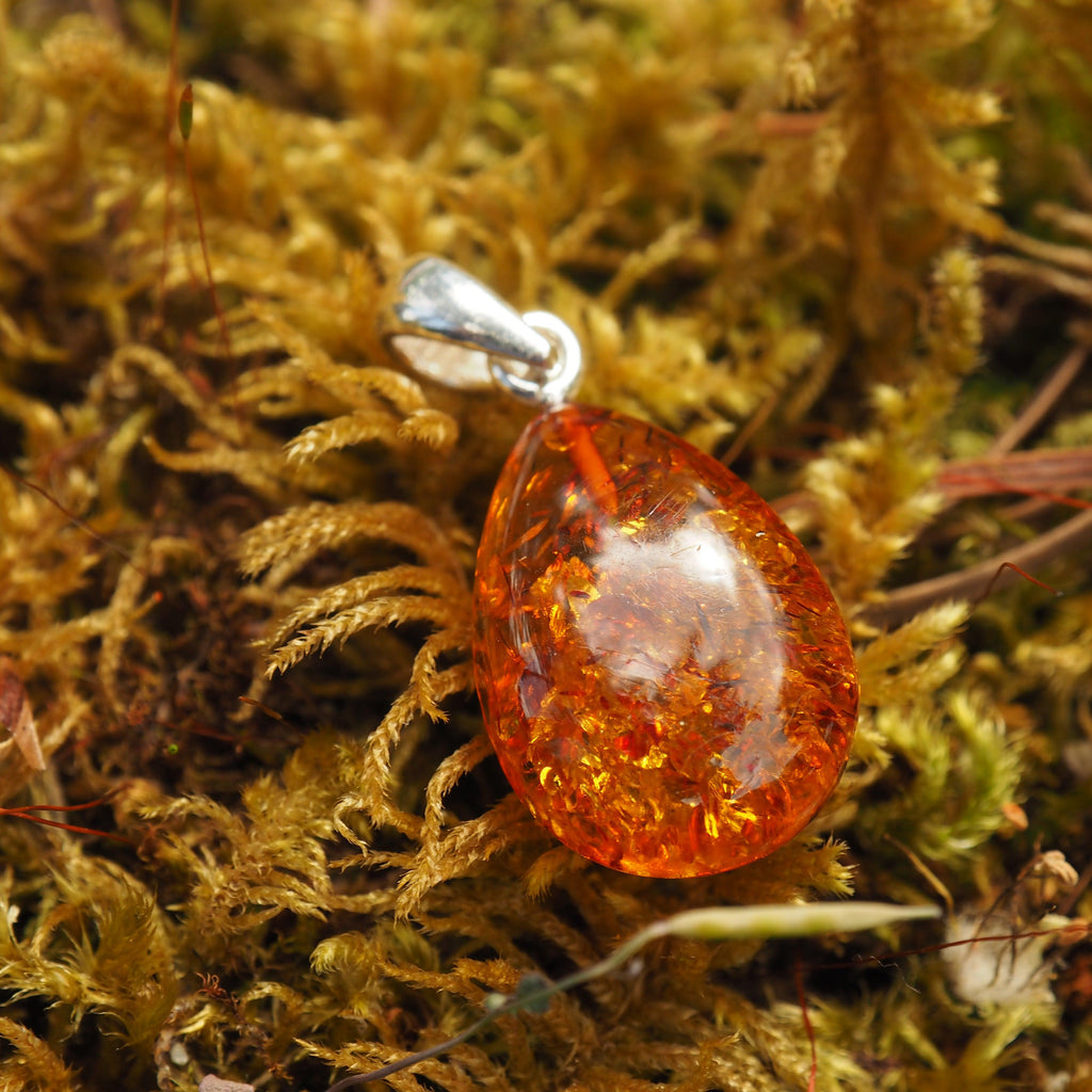 Lithuanian Baltic Amber Dainty Cognac Pendant in Sterling Silver ( Includes Silver Chain) #1 - Earth Family Crystals