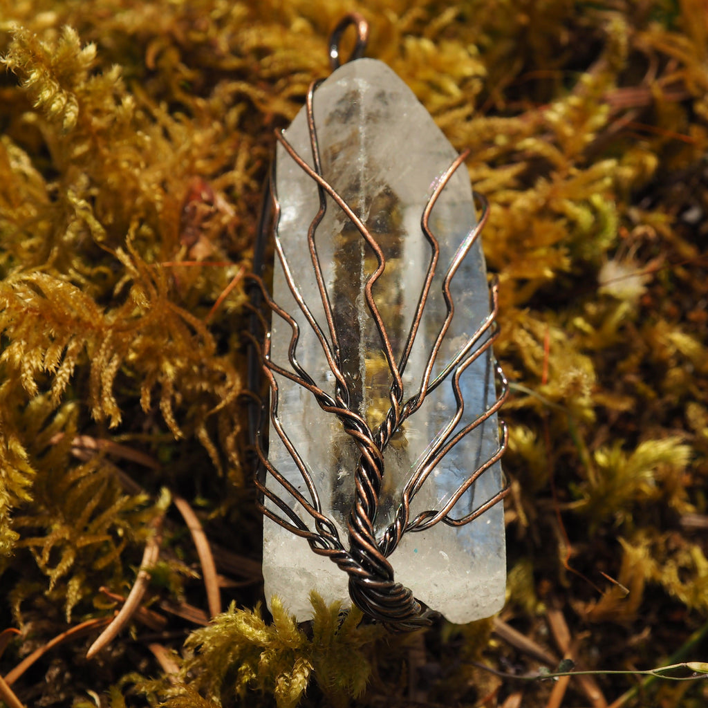 Tree of Life Wire Wrapped Natural Quartz Point Pendant - Earth Family Crystals