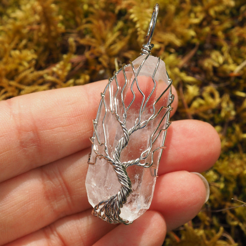 Tree of Life Silver Wire Wrapped Natural Quartz Point Pendant - Earth Family Crystals