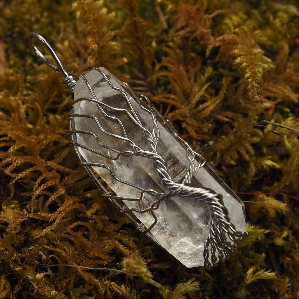 Tree of Life Silver Wire Wrapped Natural Quartz Point Pendant - Earth Family Crystals