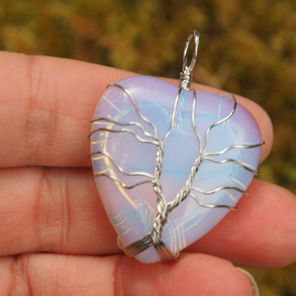 Tree of Life Wire Wrapped Opalite Heart Pendant - Earth Family Crystals