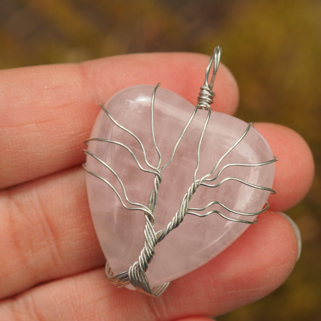 Tree of Life Wire Wrapped Rose Quartz Heart Pendant - Earth Family Crystals