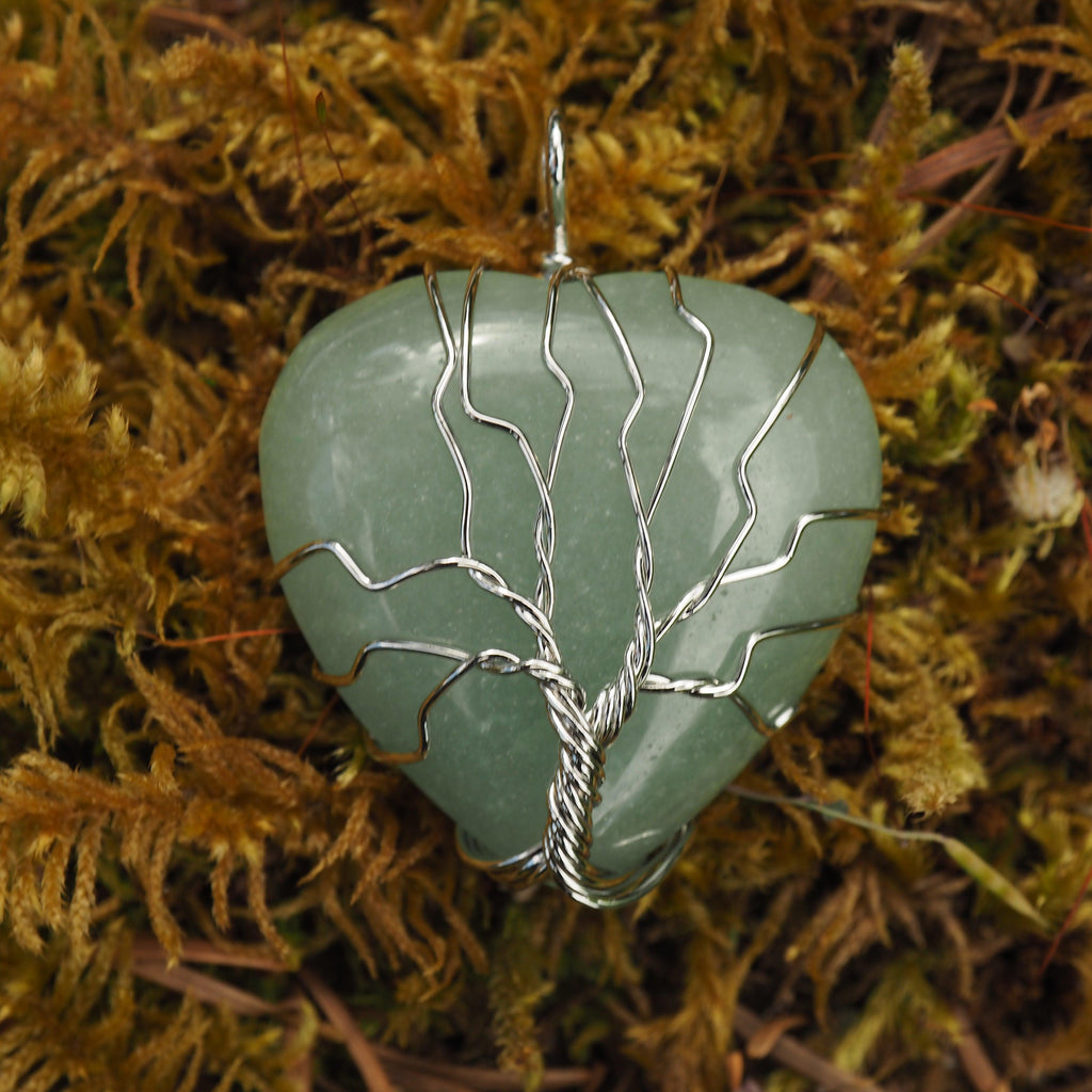 Tree of Life Wire Wrapped Green Aventurine Heart Pendant - Earth Family Crystals