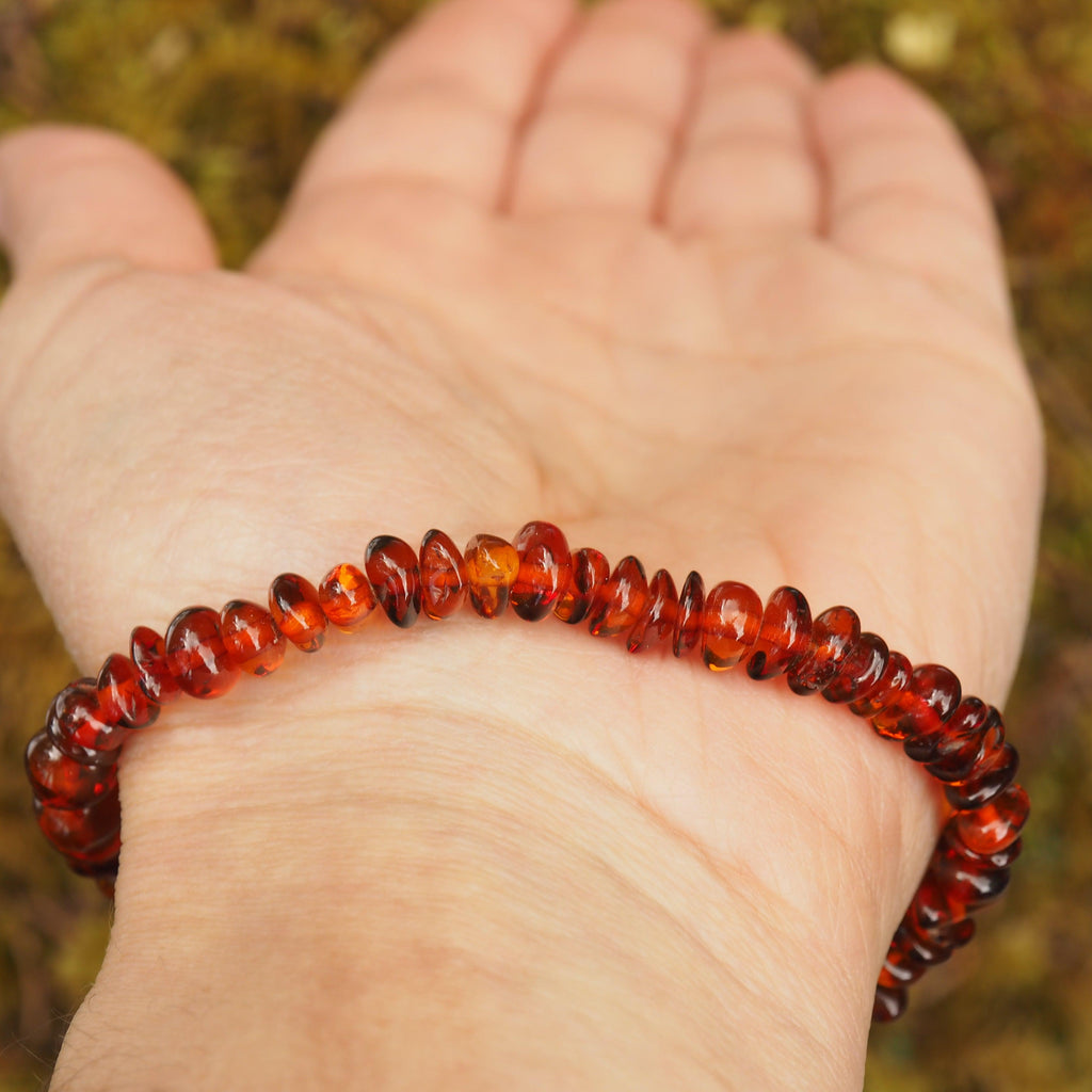 Lithuanian Baltic Amber Cognac Bracelet on Stretchy Elastic Cord - Earth Family Crystals