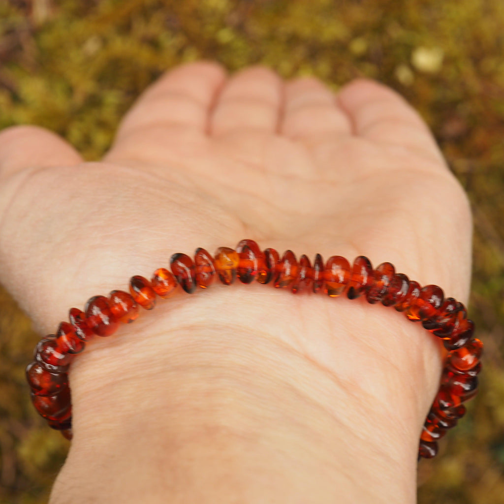 Lithuanian Baltic Amber Cognac Bracelet on Stretchy Elastic Cord - Earth Family Crystals