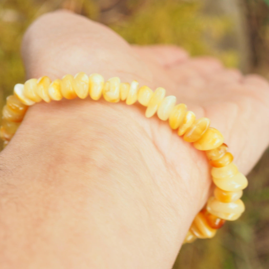 Lithuanian Baltic Amber Butterscotch Bracelet on Stretchy Elastic Cord - Earth Family Crystals