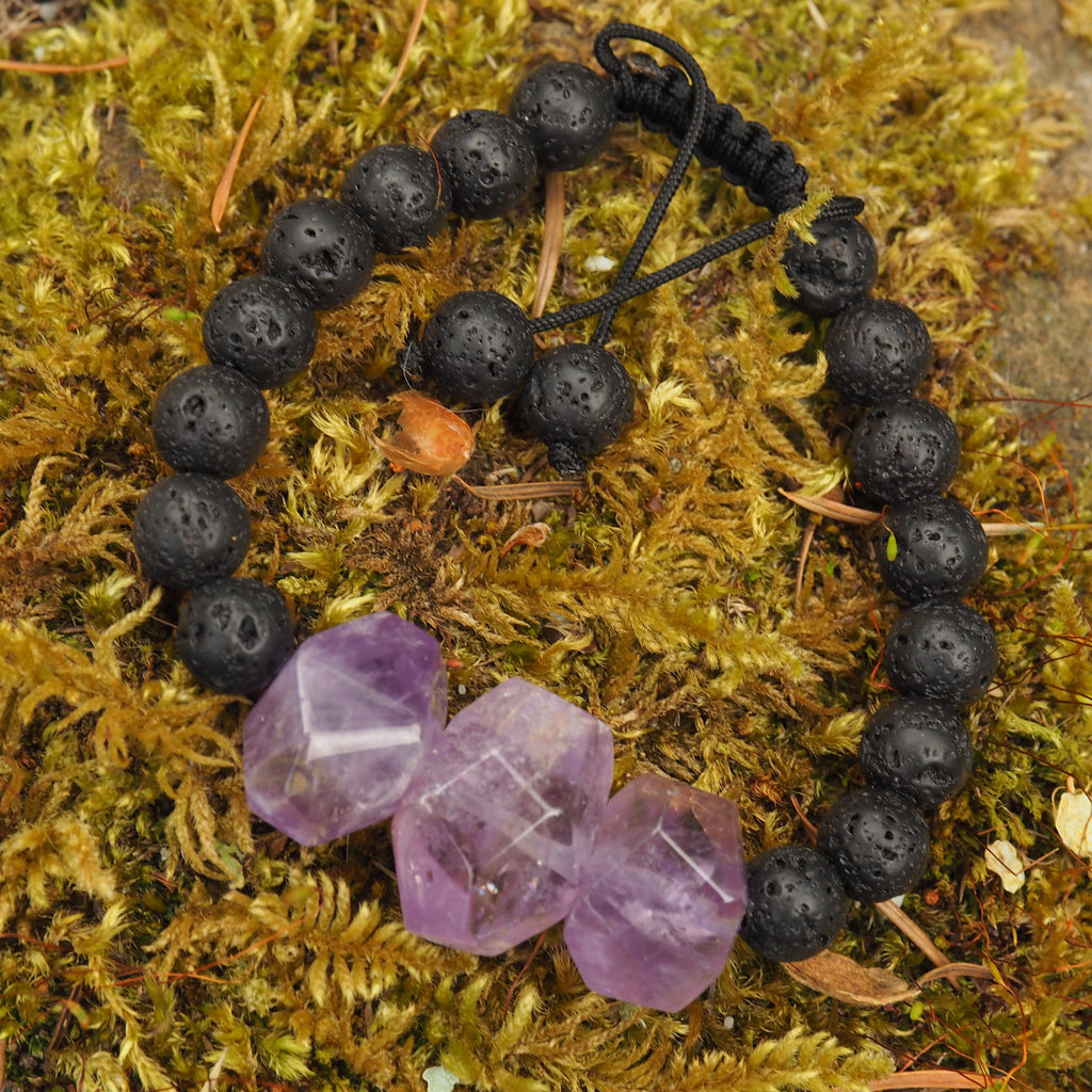 Stunning Ametrine & Lava Stone Adjustable Cord Bracelet (Ideal for Essential Oils) - Earth Family Crystals